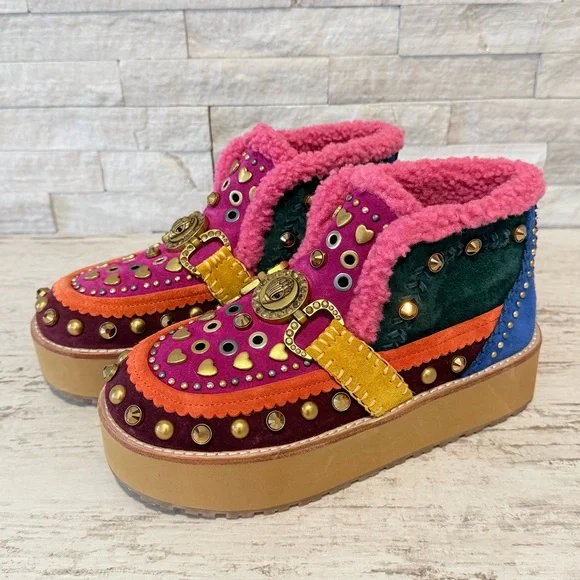 Kurt Geiger Mansion Cozy Studded Suede Bit Buckle Platform Boots EU 36 US 6 NEW - Picture 2 of 16